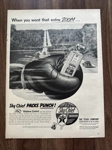 1950s Texaco Sky Chief Gasoline Packs A Punch! Print Ad Oil Gas Mid Century - Picture 1 of 2
