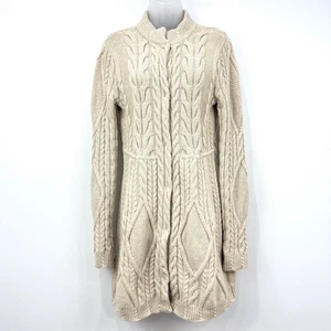 Anthropologie Guinevere Cardigan Women's M 100% Lambswool Cableknit Long Chunky - Picture 1 of 16