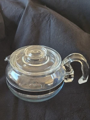 Vintage Pyrex Flameware 8446B Stovetop Teapot w/lid 6 Cup Clear Glass Clean - Image 1 of 4