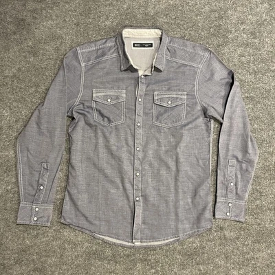 Camisa BKE Para Hombres M Azul Gris Cambray Perla Occidental A Presión Manga Larga Calce Atlético Foto 1 de 4