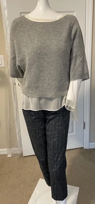 Suéter Corto Robert Rodriguez Acanalado Cuello Redondo En Capas Seda Transparente Top M EC  Foto 1 de 4