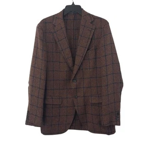 Caruso Aida Unstructured Blazer 50 40 US Brown Navy Check Linen Blend Tweed - Picture 1 of 17