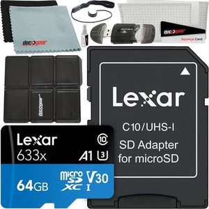 Lexar High-Performance 633x 64GB MicroSDHC UHS-I Memory Card + SD Adapter Bundle - Picture 1 of 7