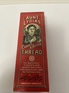 VINTAGE AUNT LYDIA'S Carpet And Button THREAD CARDBOARD Box And Spools - Picture 1 of 9