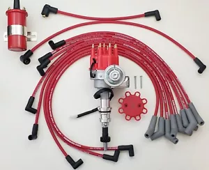 FORD 289 302 SMALL CAP HEI DISTRIBUTOR + COIL + 8.5mm RED SPARK PLUG WIRES - Picture 1 of 4