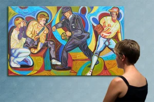 78" -MLB - BASEBALL GAME ---- original cubist painting oil on canvas by ANNA !!! - Picture 1 of 8