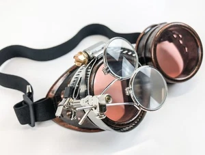 Copper Steampunk Goggles Crazy Burning man Cosplay Costume Mad Scientist 2X Red - Picture 1 of 2