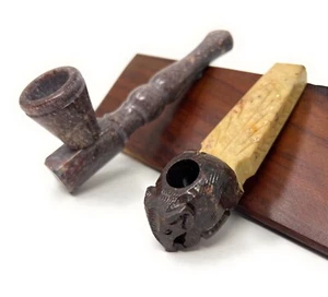 2er Set Seifenstein geschnitzt Schwerlast Vintage Rohr 5 Zoll Pip & 4 Zoll Lüfterrohr - Bild 1 von 2