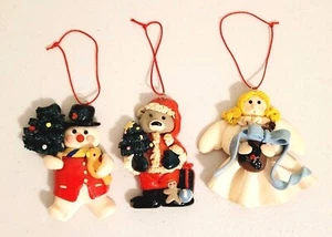 3 Piece Lot Vintage Clay ANGEL, SNOWMAN, BEAR Ornaments 3.5" - Picture 1 of 5