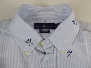 Camisa Oxford Polo Ralph Lauren 100 % algodón LS a rayas $125 Nueva con etiquetas Logotipo de calavera y remos - Imagen 1 de 7