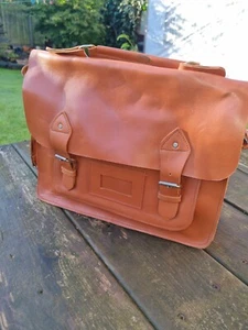 Golden Tan Leather Satchel Bag Shoulder School Office Briefcase Handbag LS4 - Picture 1 of 12