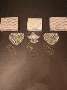3 Princess House Lead Crystal Christmas Ornaments 2 Hearts 1 Angel Boxes - Picture 1 of 3