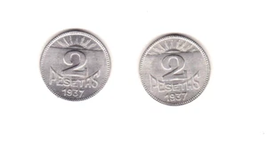 Consejo de Asturias y León : Pareja 2 Pesetas 1937 ( 7 normal y 7 largo ) SC - Imagen 1 de 2