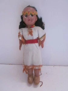 VINTAGE 6" TALL HARD PLASTIC PAINTED EYES NATIVE AMERICAN INDIAN GIRL DOLL - Picture 1 of 2