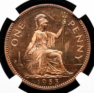 GREAT BRITAIN. 1953 Elizabeth II Coronation Proof Penny, NGC PF64 RD - Picture 1 of 4