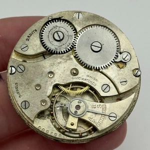 42.8mm Vintage Civic Watch Co 7 Jewels Swiss Hunter Pocket watch Movement PARTS - Picture 1 of 17
