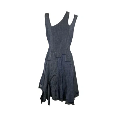 marithe françois girbaud y2k 90s navy denim triple strap midi dress - Image 1 of 4