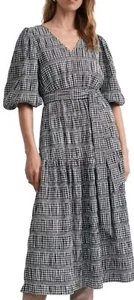 Witchery navy white check gingham seersucker midi dress - size 6 - Picture 1 of 7