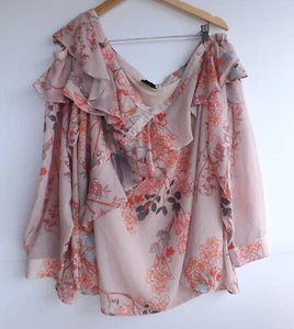 City Chic Top L Plus Size Womens Beige Pink Blue Red Floral Off Shoulder Ruffle - Picture 1 of 12