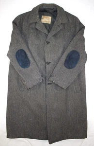 Vintage Harris Tweed Overcoat Men's 50 Wool Long Herringbone USA Gray - Picture 1 of 17