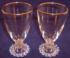 Vintage Lot of 2 Anchor Hocking Boopie Gold Water Goblets Glasses, Beaded Foot
