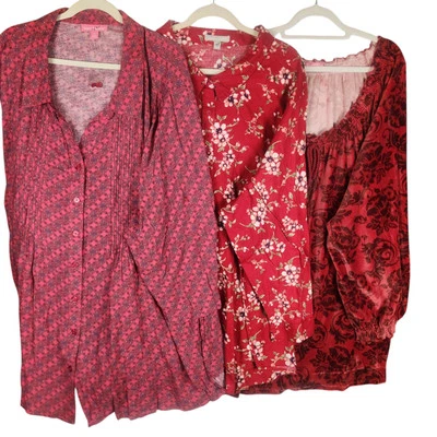 Blusa túnica franela terciopelo floral roja talla 5X Woman Within Top nueva Foto 1 de 4