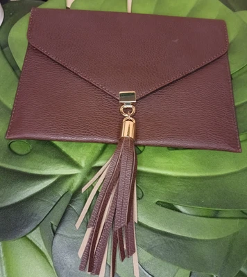 Big Buddha ~ Bolso sin asas sobre de cuero granulado marrón ~ Borla 10x7" ~ ¡BONITO! Foto 1 de 4