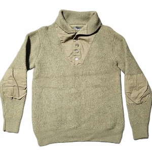Maglione uomo lana verde Schott grandi toppe gomito 1/4 bottoni caccia militare - Foto 1 di 8
