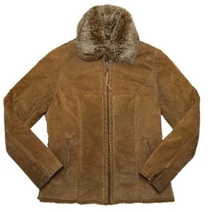 Jones New York Sport Zip Up Jacket Brown Tan Leather Women's Medium Vintage Y2K - Picture 1 of 16