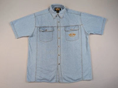 Camisa Harley Davidson Vintage Años 90 Adulto Extra Grande Denim Metal Abotonada Foto 1 de 4