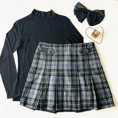 Y2k Plaid Pleated Wool Mini Skirt Size 6 - Image 1 of 4
