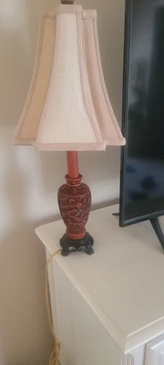  Lámpara base tallada cinabrio rojo resina china de colección pantalla rara Foto 1 de 3