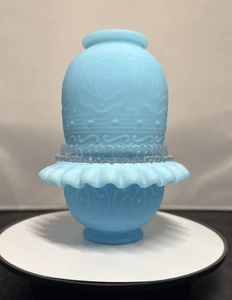Fenton Blue Satin Persian Medallion 3 pc Fairy Lamp- Free Shipping - Picture 1 of 12