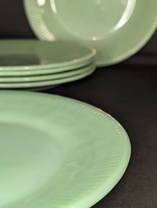 6er Set Vintage Fire-King Jadeit Jane Ray 9" Mittagessen Teller Grün Milchglas - Bild 1 von 5