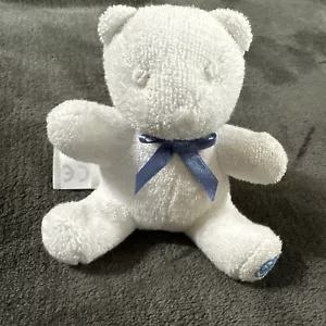 Ralph Lauren Plush Miniature Bear White Blue Bow Rattle Mini 4" Stuffed Teddy - Picture 1 of 5