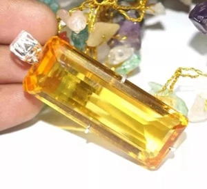 92,05 ct natürlicher gelber Citrin 925 massiv Silber Anhänger langer Smaragd Edelstein - Bild 1 von 6