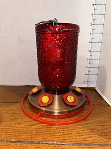 Perky-Pet Red Mason Jar Glass Hummingbird Feeder 32oz Capacity Bronze Color Base - Picture 1 of 9