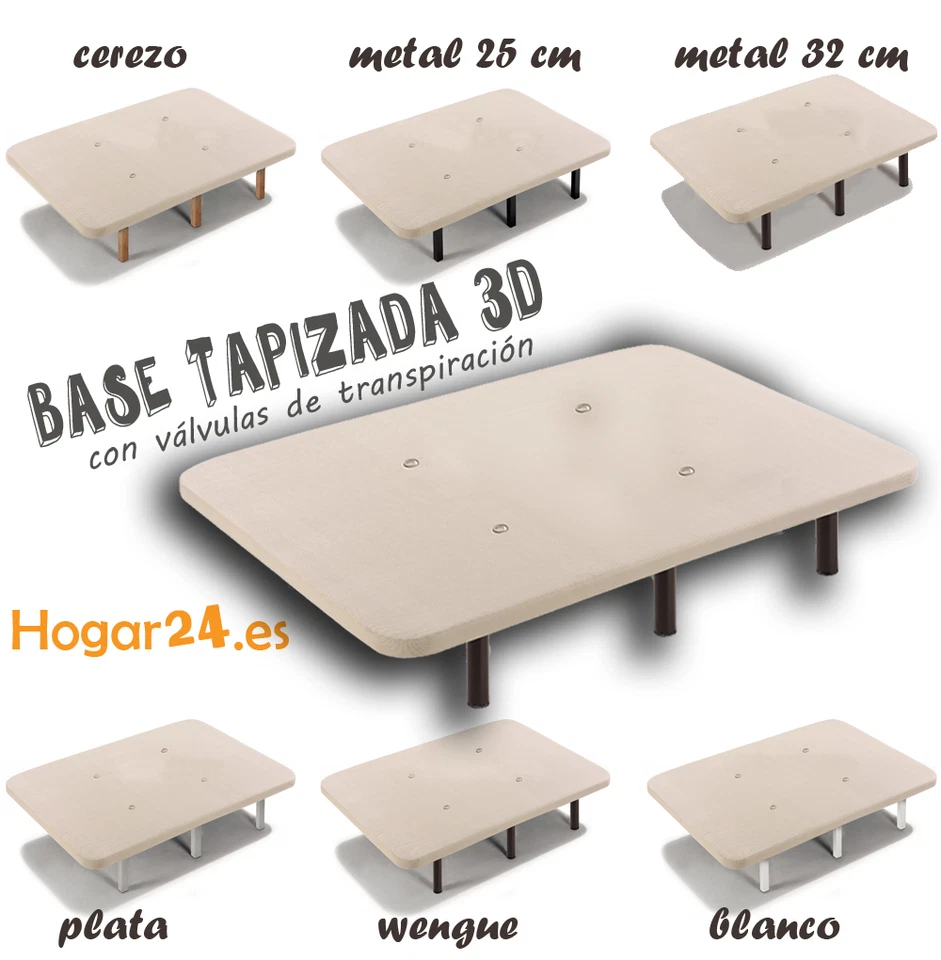 BASE TAPIZADA 90x190  6 PATAS MADERA O METAL, TEJIDO 3D Y VÁLVULAS TRANSPIRACIÓN - Imagen 1 de 1