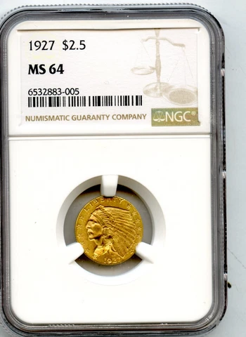 1927 Gold $2.5 Indian NGC MS 64 Choice and close to Gem Cover