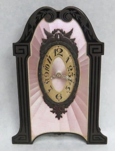 ANTIQUE SWISS CRAFTED .935 STERLING SILVER PINK GUILLOCHE ENAMEL TABLE CLOCK - Picture 1 of 7