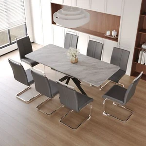 62.4" extendable 78.15" dining Table Set 6-8 Person Dining Room,C-shaped Tube So - Picture 1 of 9