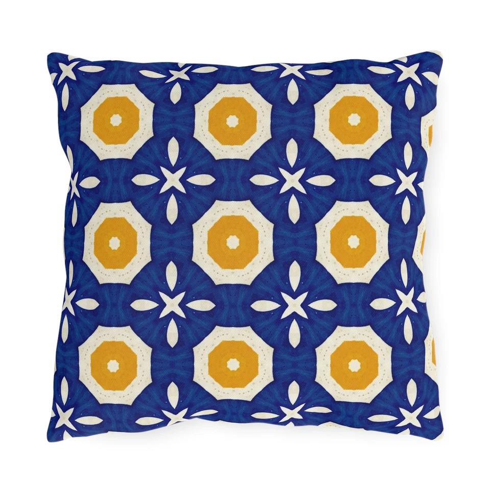 Bright Geometric Outdoor Pillow, Patio Decor, Moroccan Style Cushion - Image 1 of 1
