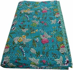 Indian Handmade King Size Kantha Quilt Throw Bedspread Cotton Blanket