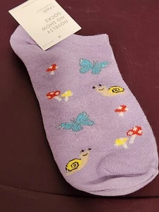 Women's No Show Novelty Ankle Socks Purple w Mushrooms Snails Butterflies BNWT - Picture 1 of 7