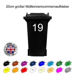 Mülltonne Aufkleber Hausnummer Arial 20cm hoch 16 Farben Ziffern 0-9 & a-e - Bild 1 von 12