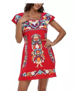 NEW YZXDORWJ Womens Mexican Embroidered Sleeveless Dress Red Flower XL - Picture 1 of 6