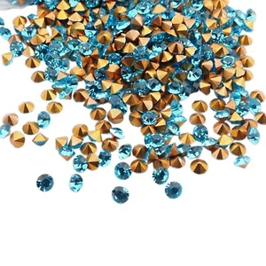 Lot 100 gr. 3,5 mm ss14 Czech vintage foiled Aquamarine Blue glass rhinestones - Picture 1 of 2