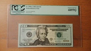 2004 $20 Federal Note FRN Fancy Super Lucky Serial 18888878 PCGS 68 PPQ - Picture 1 of 2