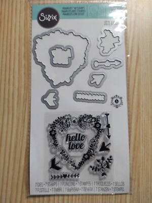 Juego de troqueles y estampillas Sizzix Framelits 560364 Jen Long Hello Love Heart Arrows nuevo A2 Foto 1 de 2