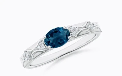 Oval Cut Blue Topaz Ring 925 Sterling Silver Women's Wedding & Bridal Solitaire - Image 1 of 4
